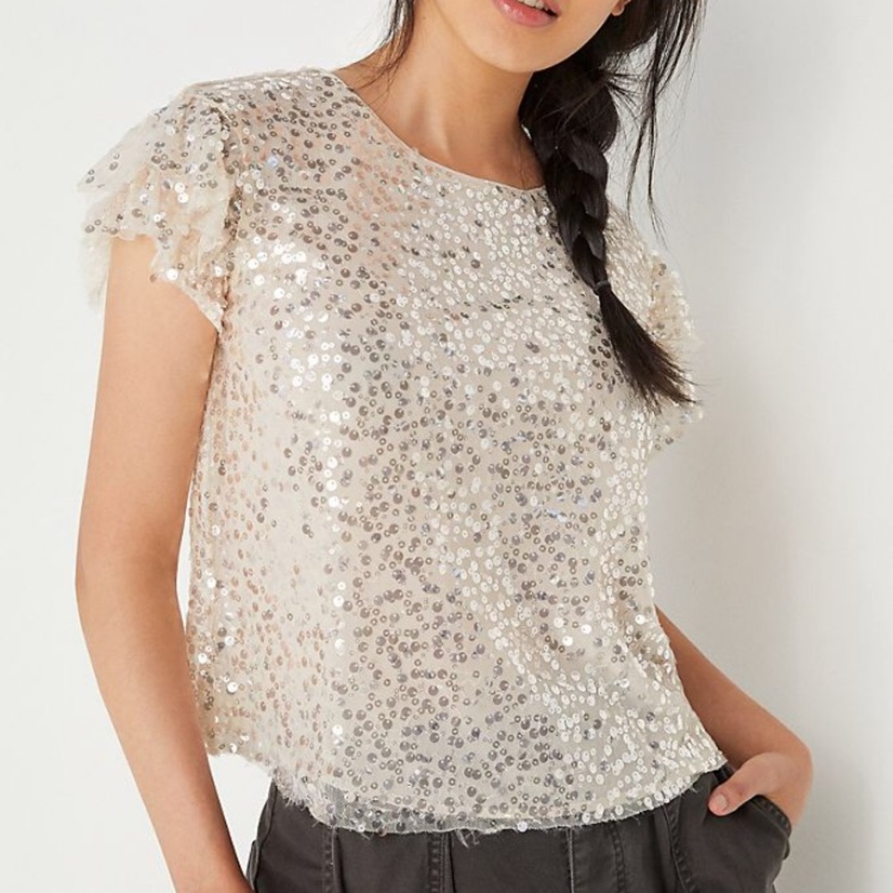NWT Anthropologie Pamela Sequin Champagne Top